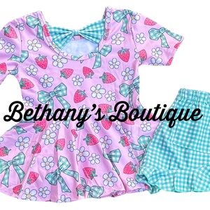 Pink Floral and Strawberry Short Set